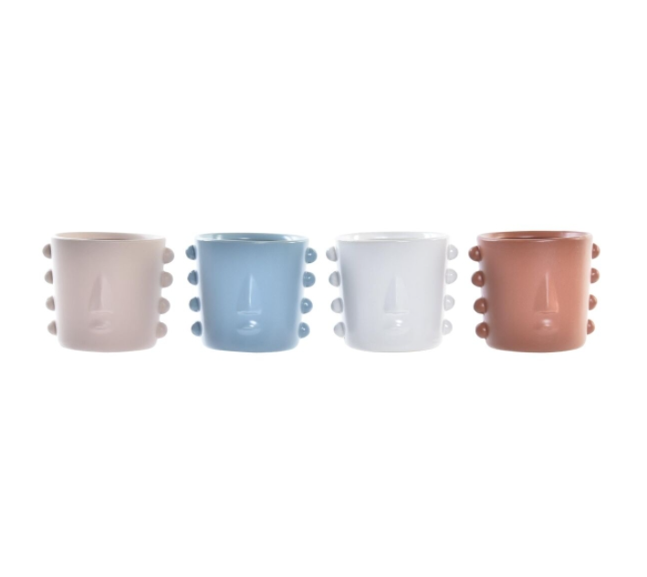 Planter DKD Home Decor Face Stoneware (15 x 13 x 12,5 cm) (4 Units)